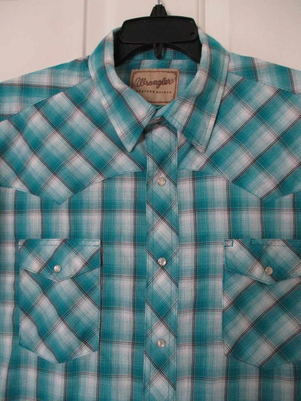 Wrangler Mens S/S Aqua Blue Cotton Western Pearl Casual Shirt - Size XL